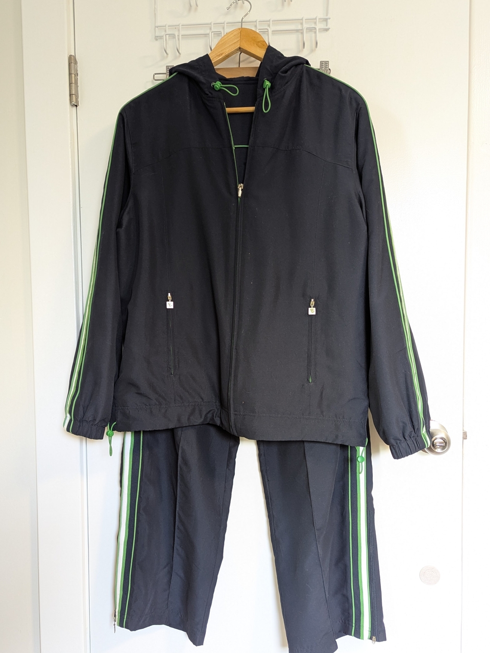 Everlast Black Hooded Reversible Windbreaker Set with Green Stripe